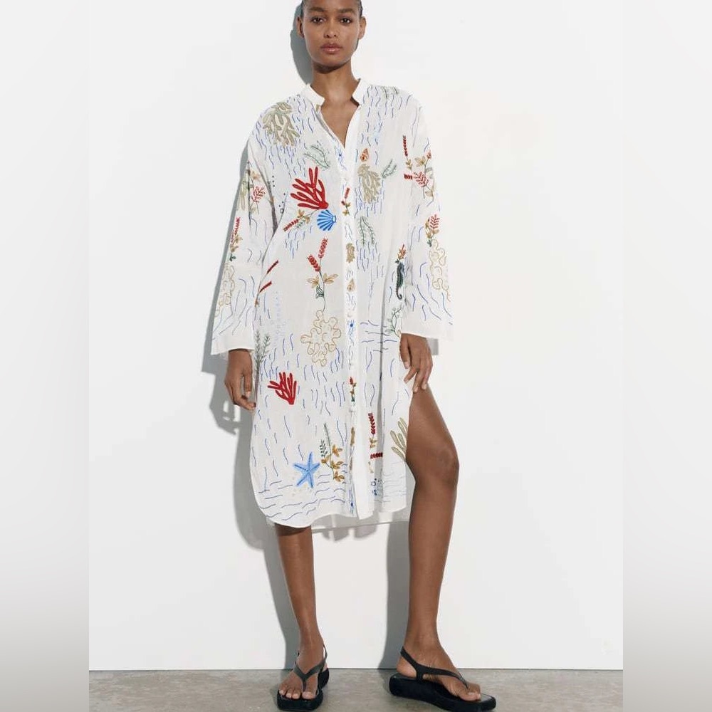Zara Embroidered Shirt Dress